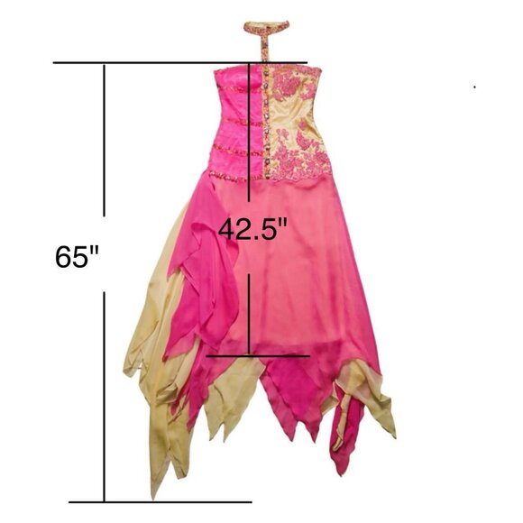 Vtg Halter Neck Handkerchief Gown US 6 M Gemstone Sequin Asymmetric Prom Dress - Picture 3 of 8